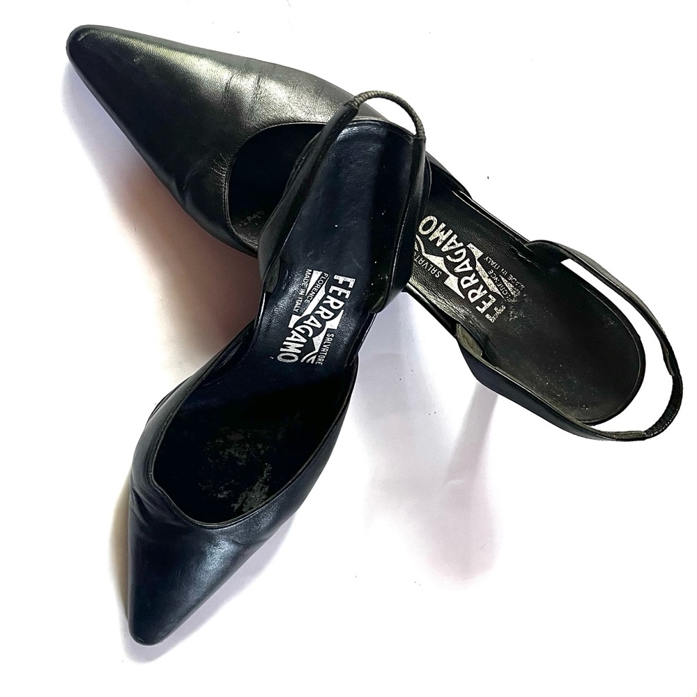 Salvatore Ferragamo Black Leather Slingback Heels